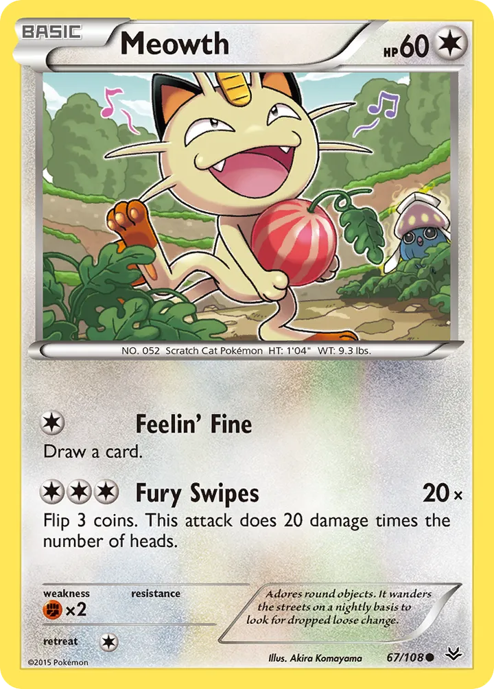 XY—Roaring Skies 영어판 Meowth 67 카드 앞면