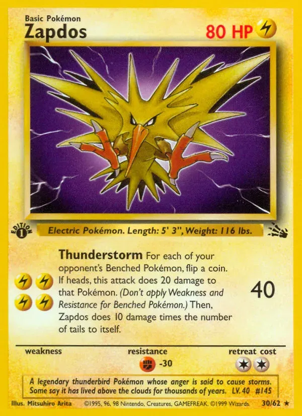 Fossil 영어판 Zapdos 30 카드 앞면