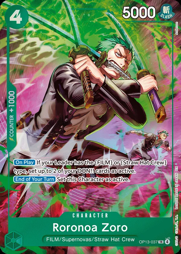 Carrying on His Will 英語版 Roronoa Zoro OP13-037 · パラレル カード表面
