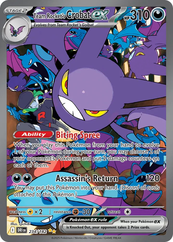 Scarlet & Violet—Destined Rivals 영어판 Team Rocket's Crobat ex 234 카드 앞면