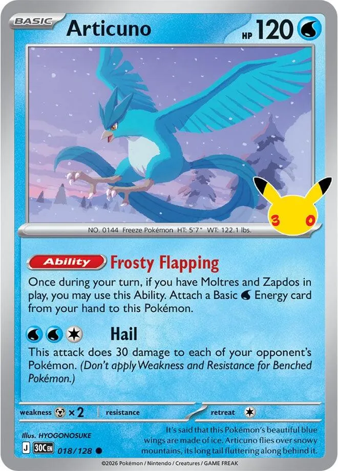 Front of Articuno 18, Pokémon TCG: 30th Celebration English