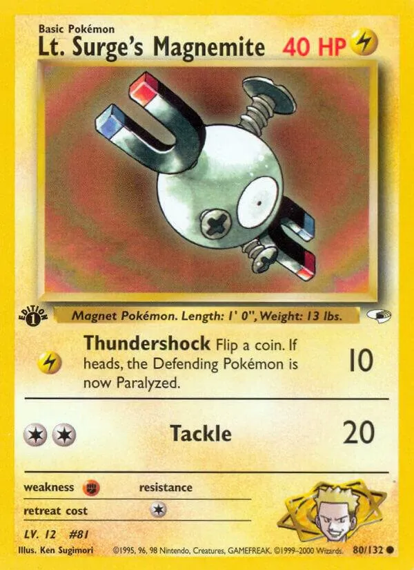 Gym Heroes 영어판 Lt. Surge's Magnemite 80 카드 앞면