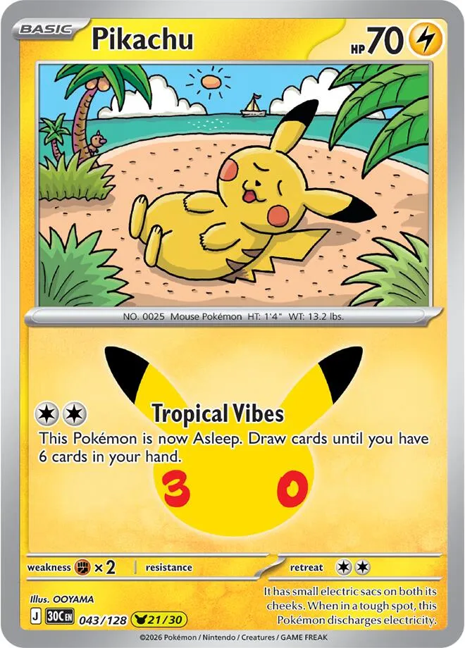 Pokémon TCG: 30th Celebration 英語版 Pikachu 43 カード表面