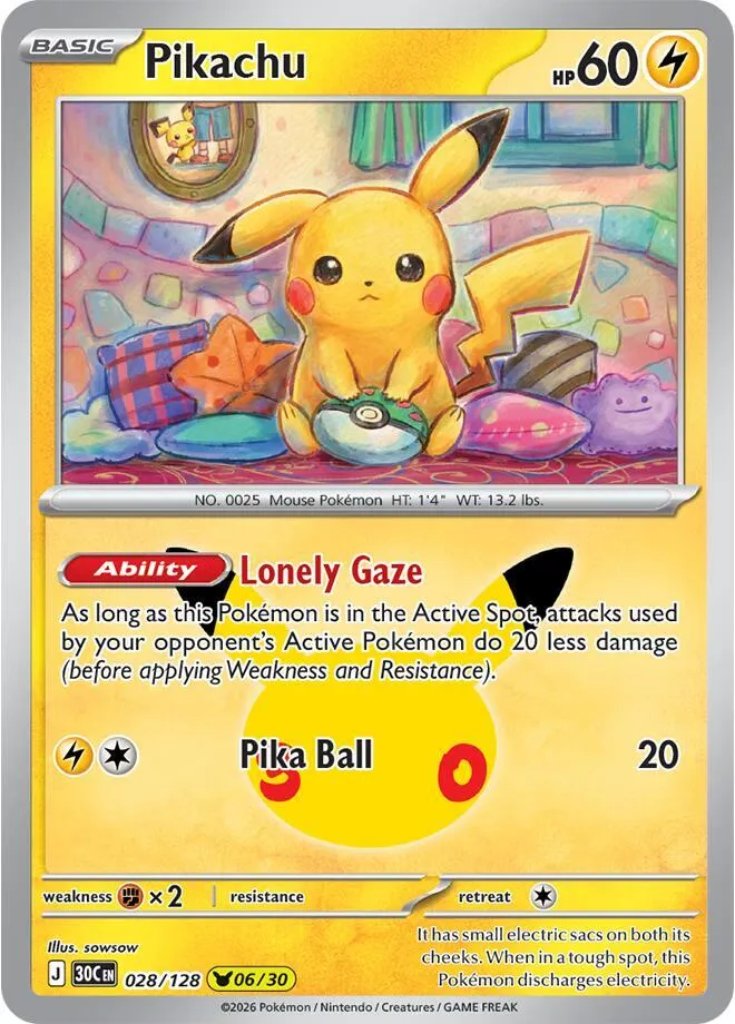 Pokémon TCG: 30th Celebration 英語版 Pikachu 28 カード表面