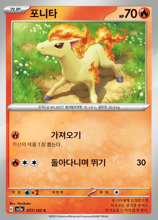 Front of 포니타 77, 포켓몬 카드 151 Korean