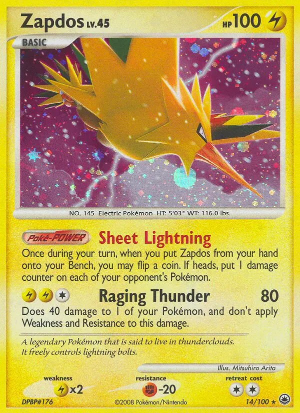 Diamond & Pearl—Majestic Dawn 영어판 Zapdos 14 카드 앞면