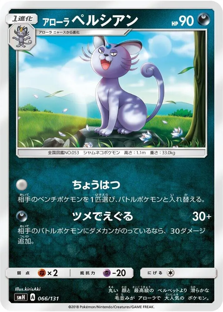 Front of Alolan Persian 66, GXスタートデッキ(草ラランテス/炎リザードン/水ラプラス/雷ライチュウ/超ミュウツー/闘ルガルガン/悪イベルタル/鋼メタグロス/フェアリーゼルネアス、全9種) Japanese