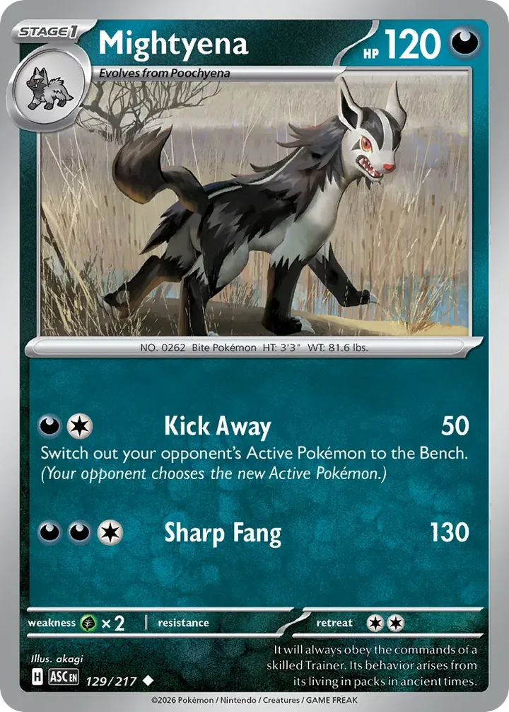 Mega Evolution—Ascended Heroes 영어판 Mightyena 129 카드 앞면