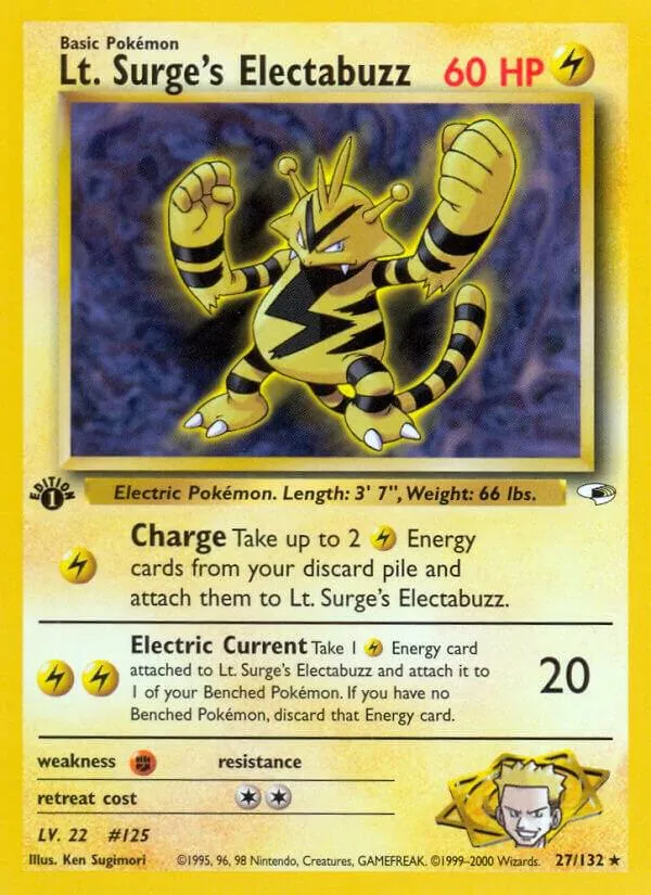 Gym Heroes 영어판 Lt. Surge's Electabuzz 27 카드 앞면