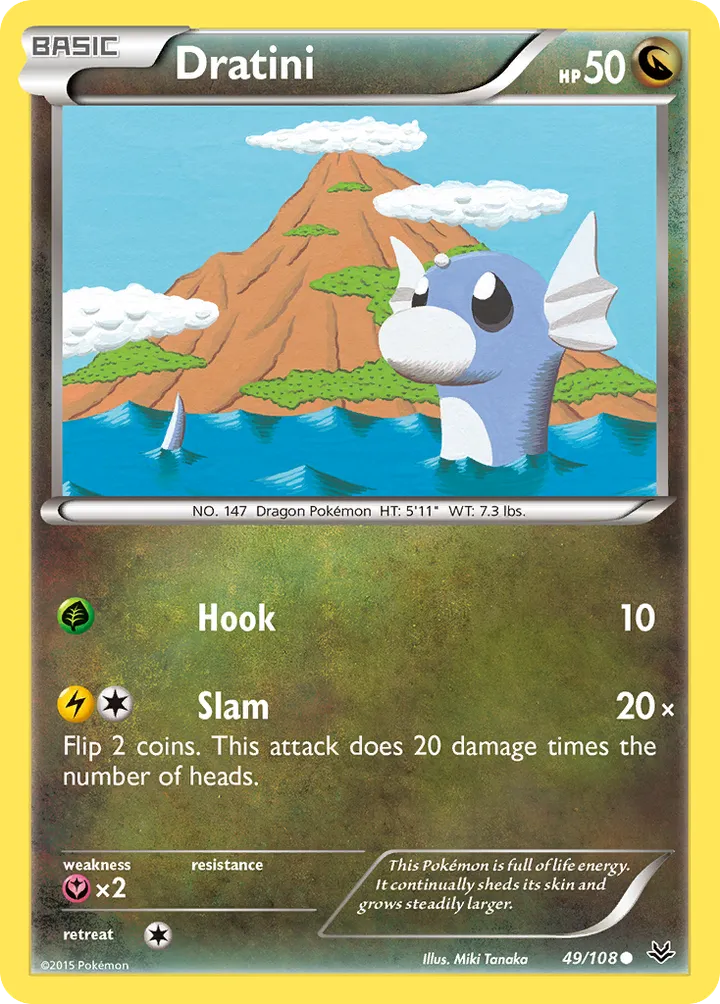 XY—Roaring Skies 영어판 Dratini 49 카드 앞면