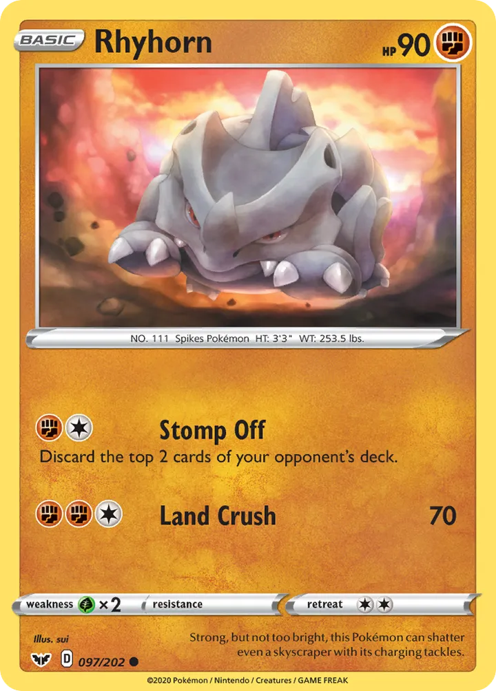 Sword & Shield 영어판 Rhyhorn 97 카드 앞면