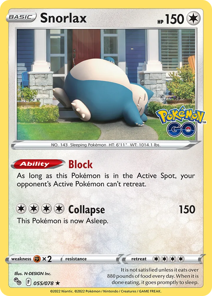 Pokémon TCG: Pokémon GO 영어판 Snorlax 55 카드 앞면