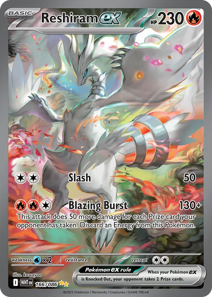 Front of Reshiram ex 166, Scarlet & Violet—White Flare English