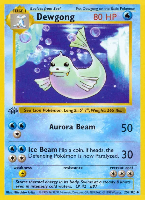 Base Set 영어판 Dewgong 25 카드 앞면
