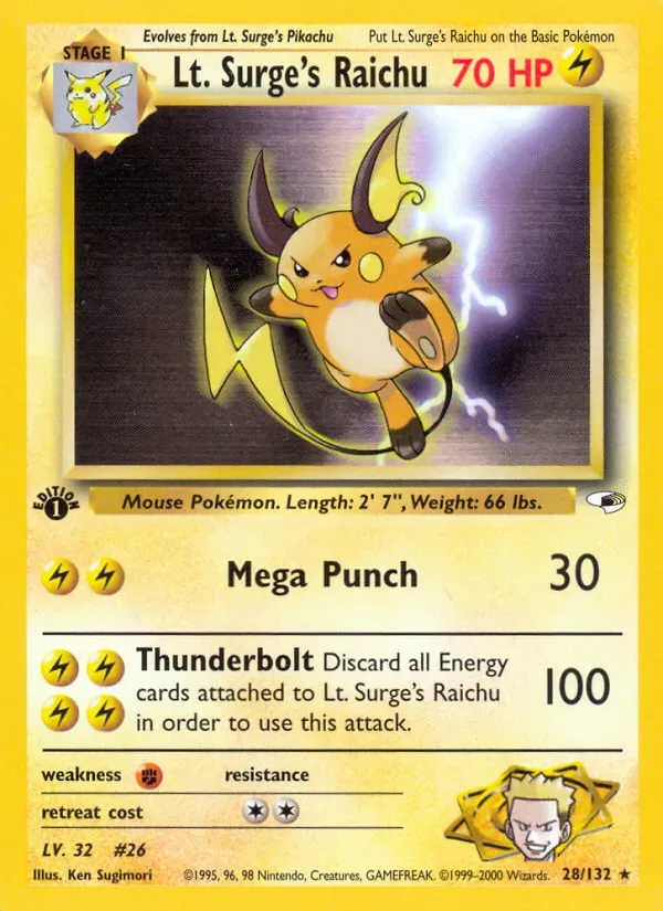Gym Heroes 英語版 Lt. Surge's Raichu 28 カード表面