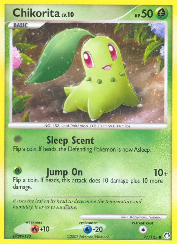 Diamond & Pearl—Mysterious Treasures 영어판 Chikorita 77 카드 앞면