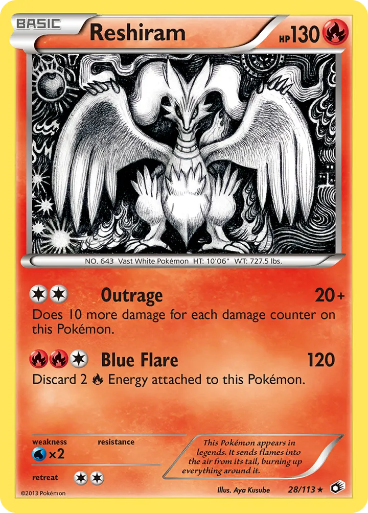Black & White—Legendary Treasures 영어판 Reshiram 28 카드 앞면