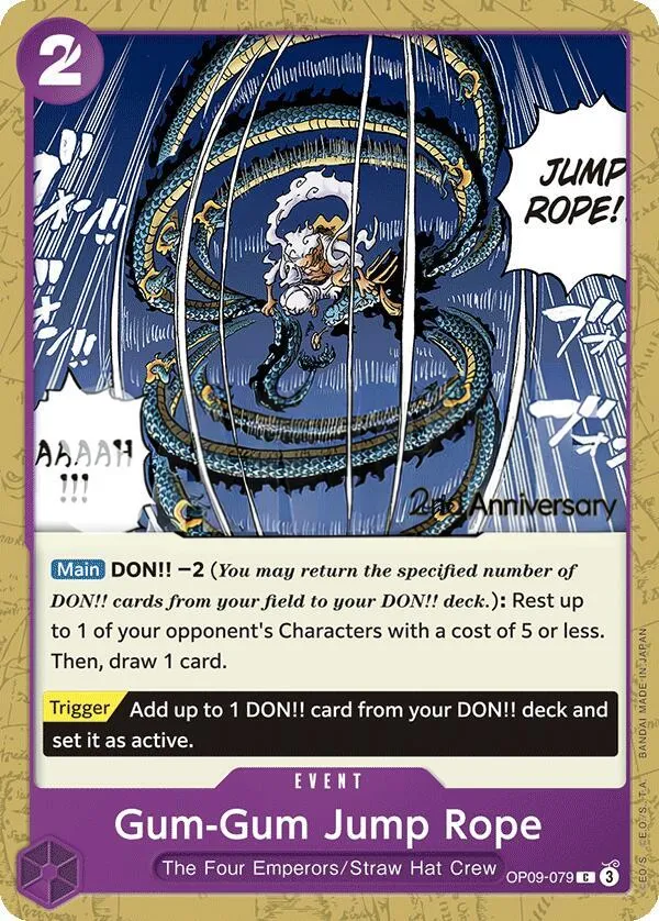 Emperors in the New World 英語版 Gum-Gum Jump Rope OP09-079 · 記念大会 カード表面
