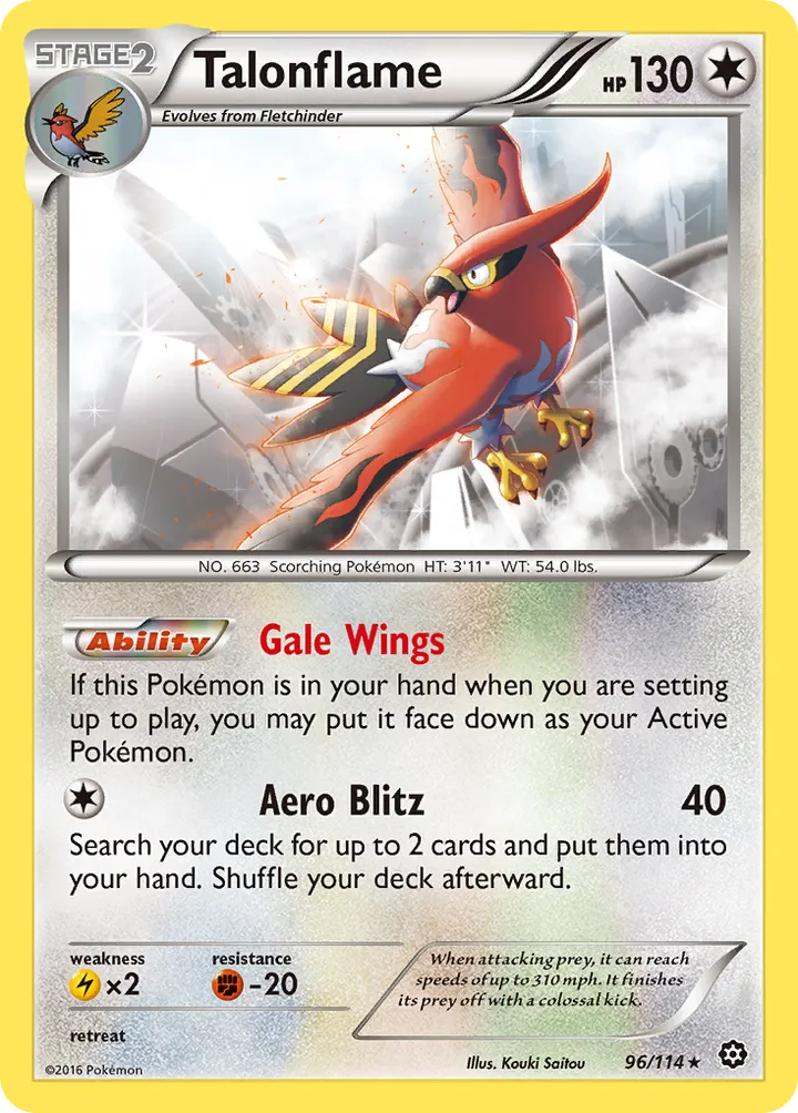 XY—Steam Siege 英語版 Talonflame 96 カード表面