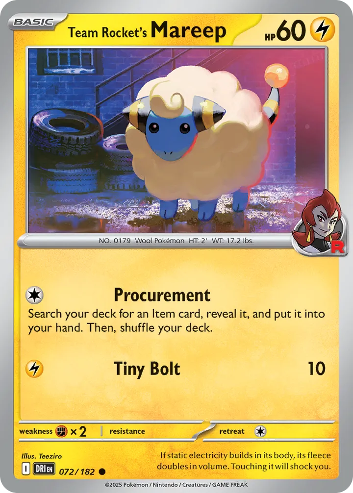 Scarlet & Violet—Destined Rivals 영어판 Team Rocket's Mareep 72 카드 앞면