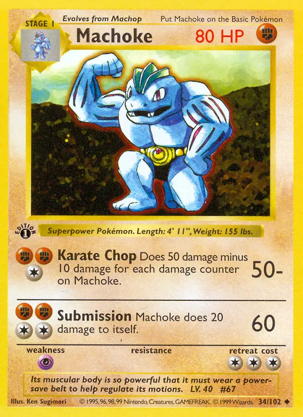 Front of Machoke 34, Base Set English