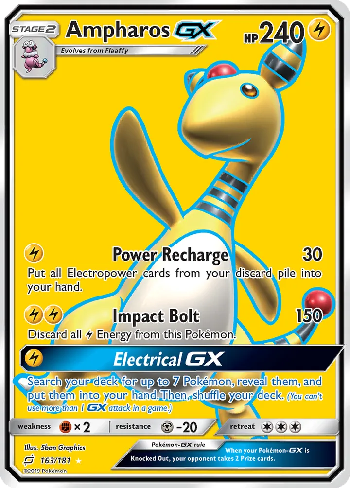 Sun & Moon—Team Up 영어판 Ampharos-GX 163 카드 앞면