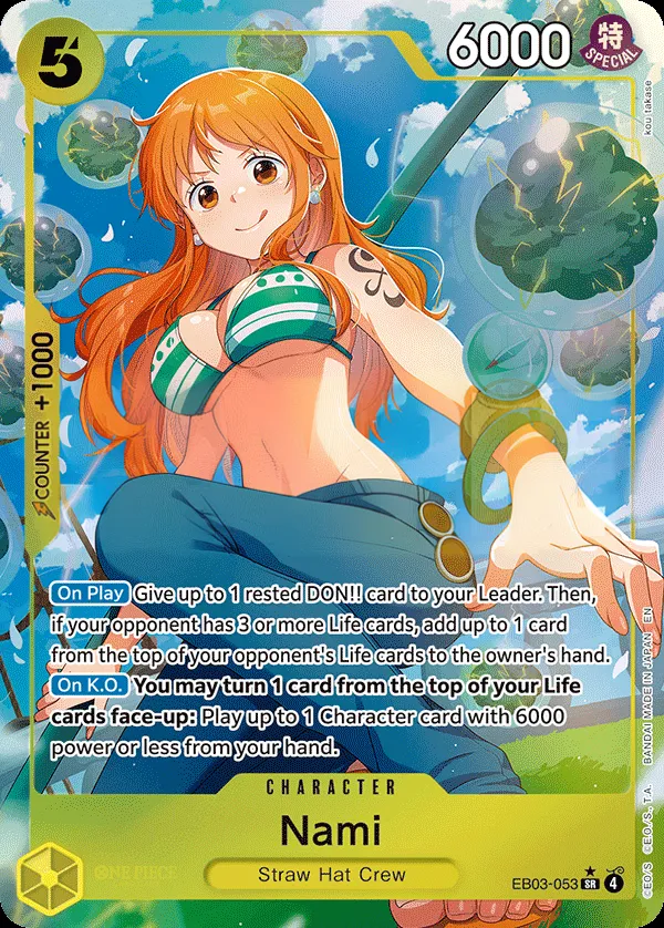 One Piece Heroines Edition 英語版 Nami EB03-053 · パラレル カード表面