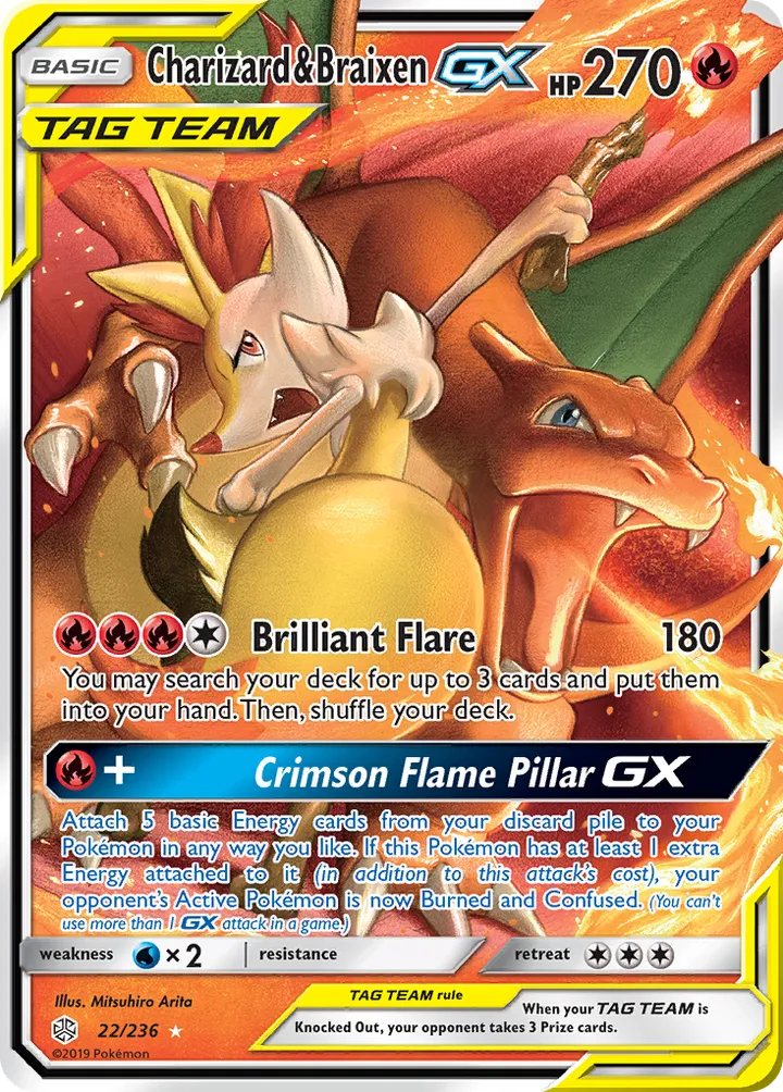 Sun & Moon—Cosmic Eclipse 英語版 Charizard & Braixen-GX 22 カード表面