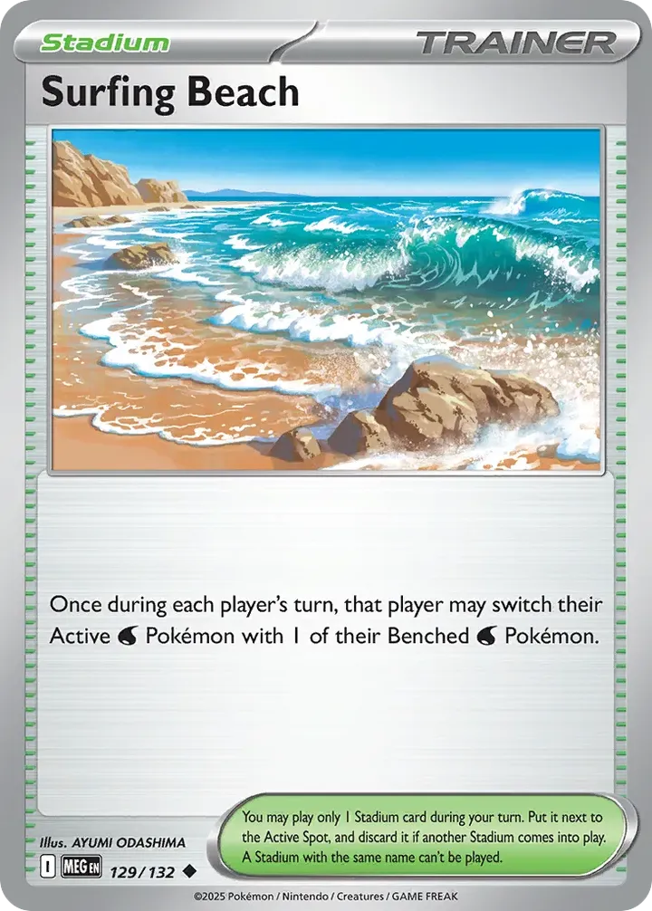 Mega Evolution 영어판 Surfing Beach 129 카드 앞면