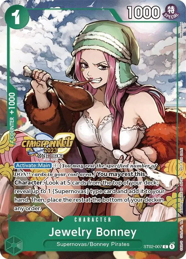 Worst Generation 영어판 Jewelry Bonney ST02-007 · 챔피언십 카드 앞면