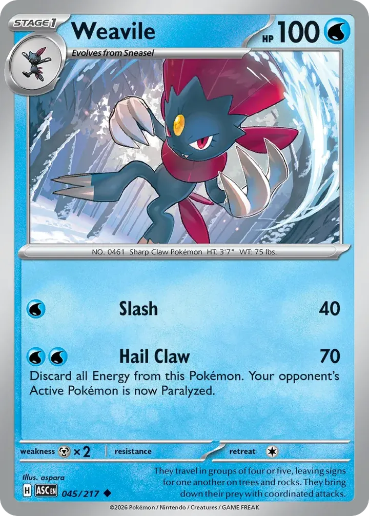 Mega Evolution—Ascended Heroes 영어판 Weavile 45 카드 앞면