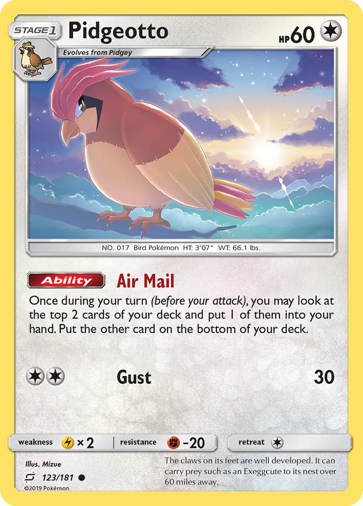 Sun & Moon—Team Up 영어판 Pidgeotto 123 카드 앞면