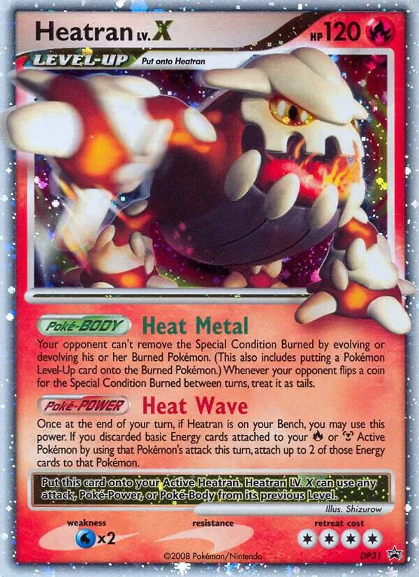 Front of Heatran LV.X DP31, DP Black Star Promos English