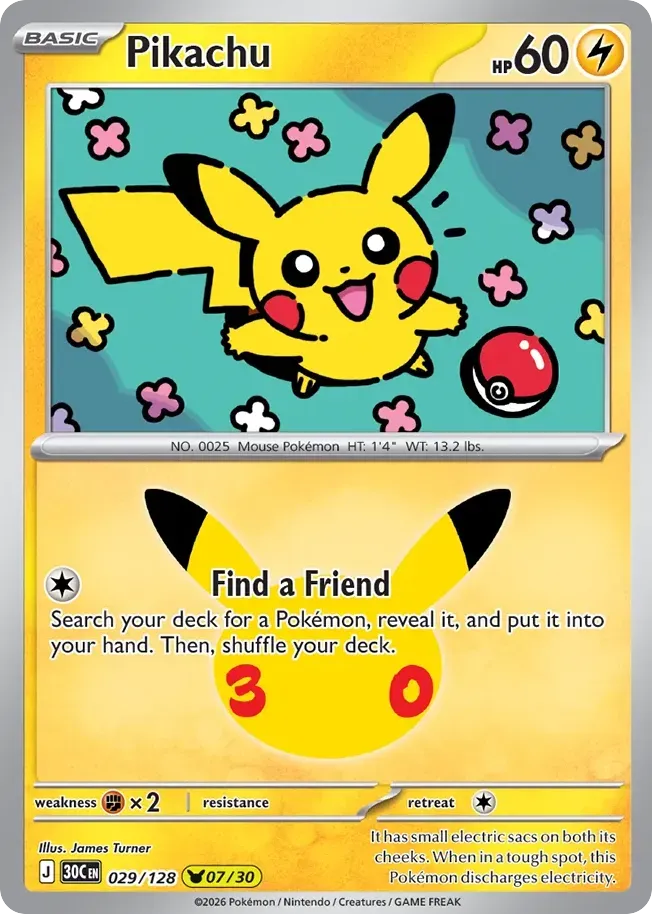 Pokémon TCG: 30th Celebration 英語版 Pikachu 29 カード表面