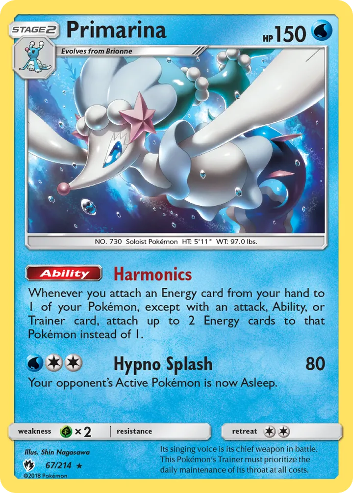 Sun & Moon—Lost Thunder 英語版 Primarina 67 カード表面