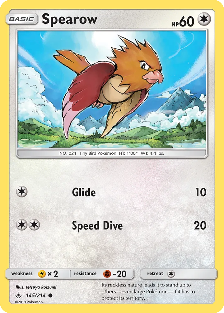 Sun & Moon—Unbroken Bonds 영어판 Spearow 145 카드 앞면