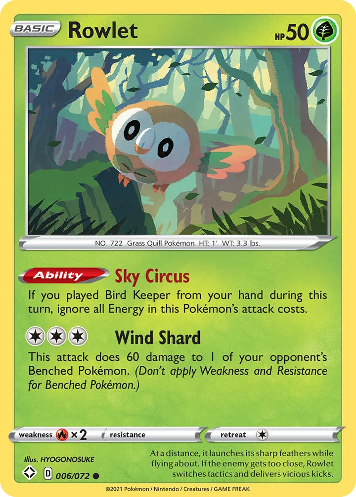 Shining Fates 英語版 Rowlet 6 カード表面