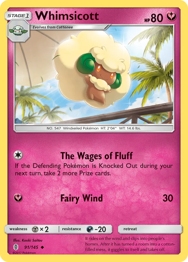 Sun & Moon—Guardians Rising 영어판 Whimsicott 91 카드 앞면