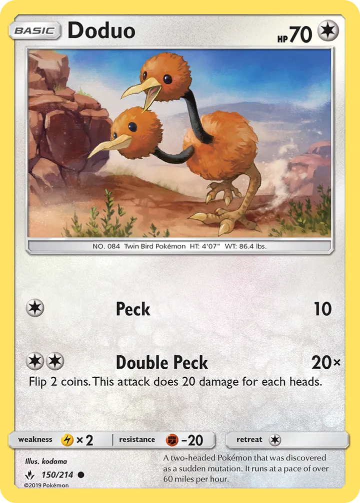 Sun & Moon—Unbroken Bonds 영어판 Doduo 150 카드 앞면