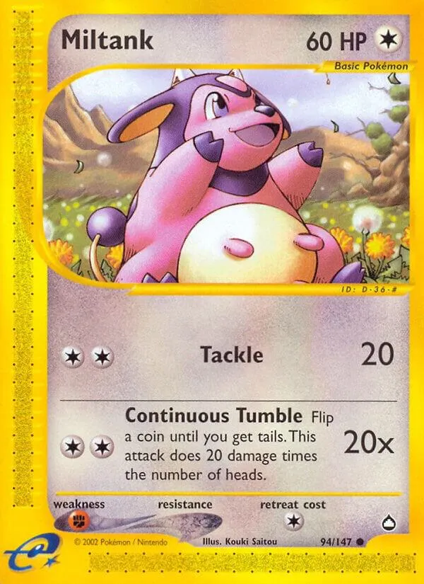 Aquapolis 영어판 Miltank 94 카드 앞면