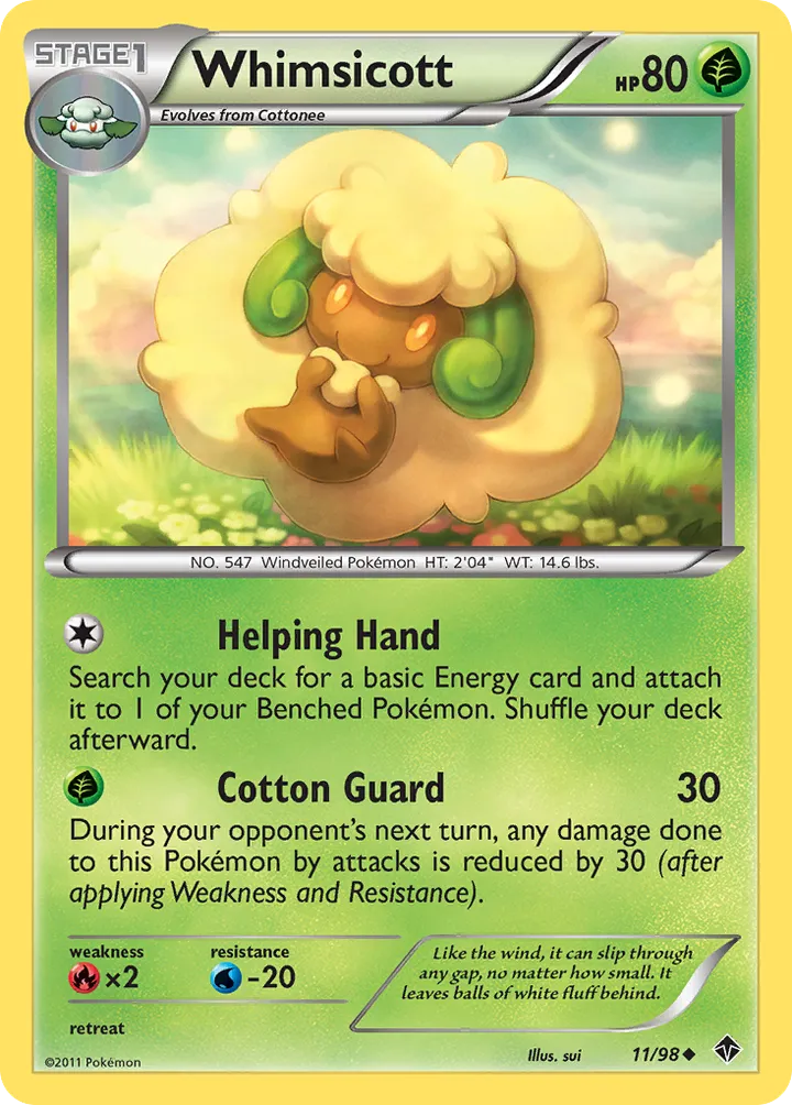 Black & White—Emerging Powers 영어판 Whimsicott 11 카드 앞면