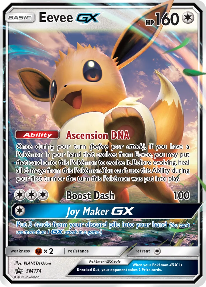 Front of Eevee-GX SM174, SM Black Star Promos English