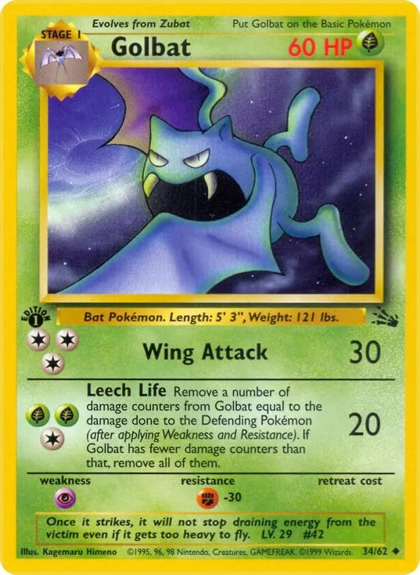 Fossil 영어판 Golbat 34 카드 앞면