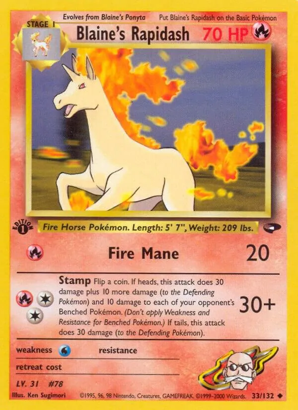 Gym Challenge 영어판 Blaine's Rapidash 33 카드 앞면