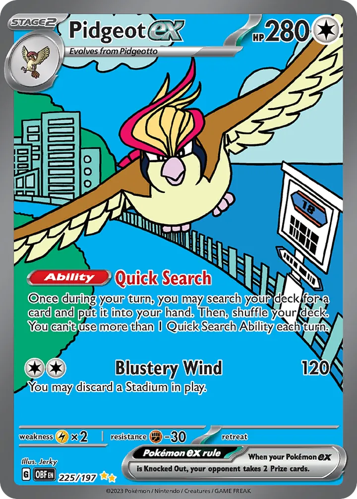 Scarlet & Violet—Obsidian Flames 영어판 Pidgeot ex 225 카드 앞면