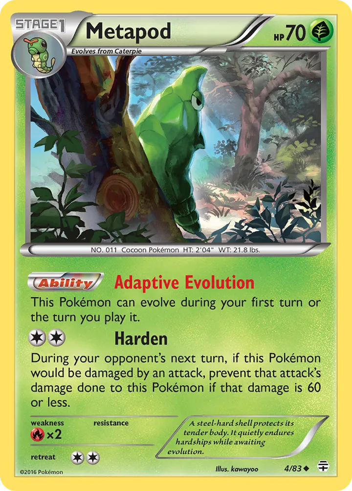 Generations 영어판 Metapod 4 카드 앞면