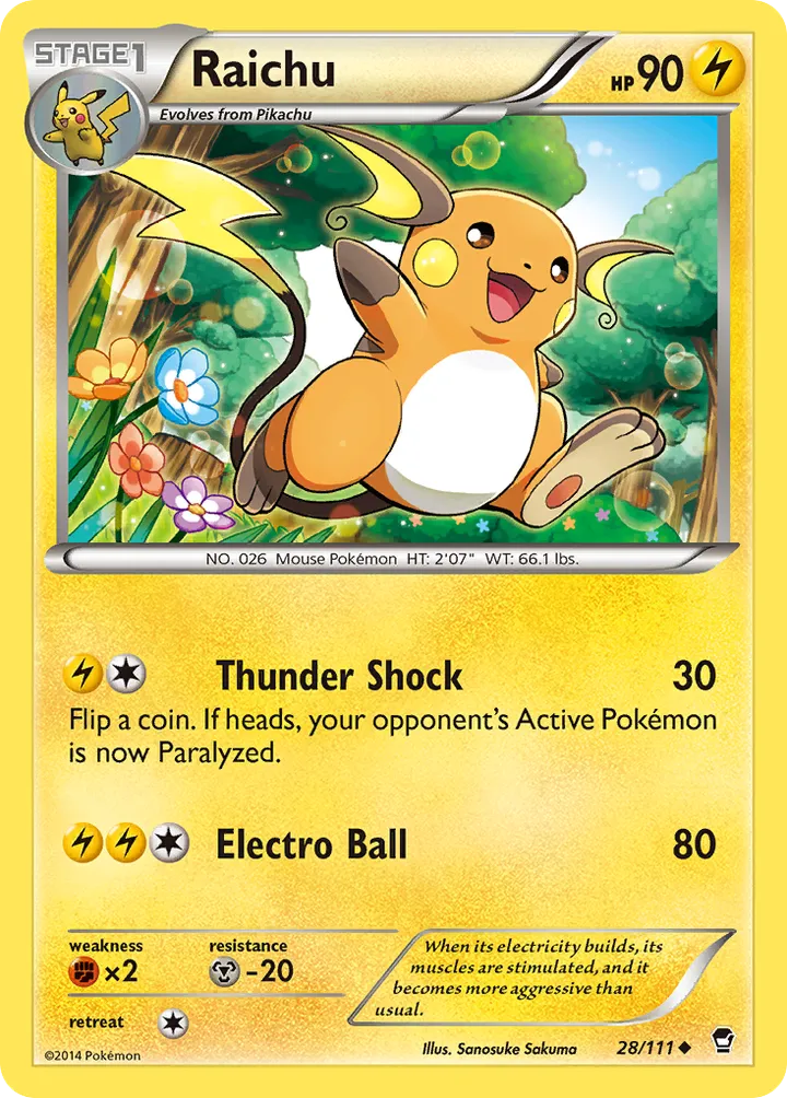 XY—Furious Fists 英語版 Raichu 28 カード表面