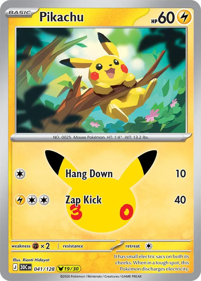 Pokémon TCG: 30th Celebration 英語版 Pikachu 41 カード表面