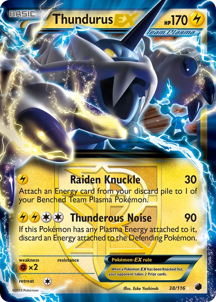 Black & White—Plasma Freeze 영어판 Thundurus-EX 38 카드 앞면