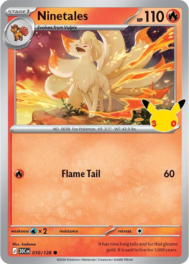 Pokémon TCG: 30th Celebration 영어판 Ninetales 10 카드 앞면